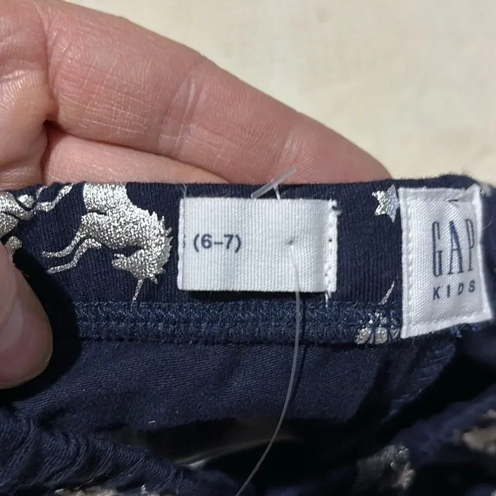 Gap S 6/7 navy blue silver unicorn leggings nwt perfect cotton spandex stretchy